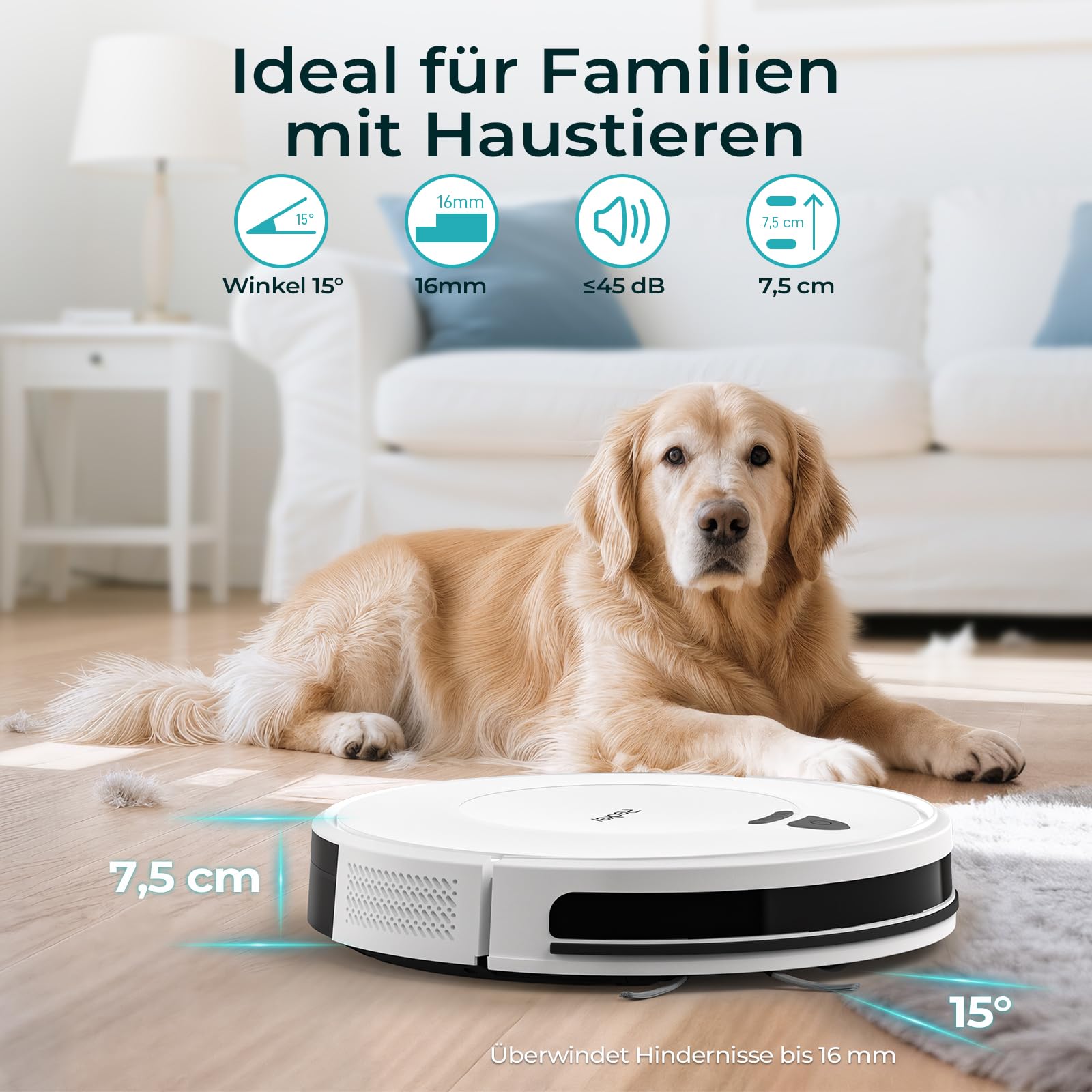 Redkey E6 Saugroboter mit 7000 Pa Saugkraft, Dynamische Navigation, Bis zu 170 Min Laufzeit, Roboterstaubsauger mit Ladestation, Fernbedienung und APP, Ideal für Tierhaare,Teppich,Hartboden