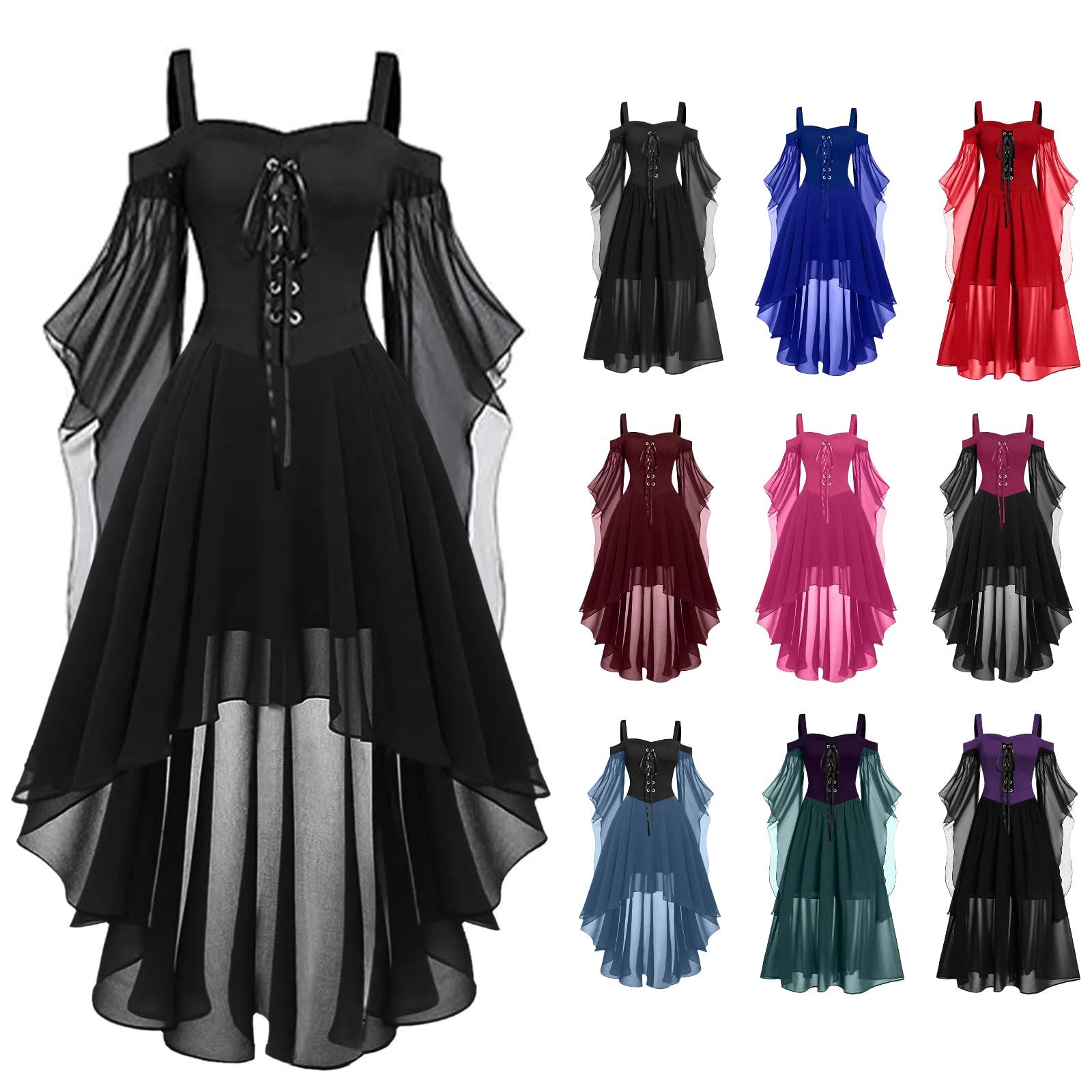 Disfraz de Halloween para mujer, gótico, medieval, renacentista, barroco, ropa con cintura atada y corsé para bruja, vampiro, cosplay, fiesta temática, carnaval, sexy, adulto, disfraz de bruja