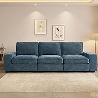 TEKAMON 100" Modular 3-Seater Sofa with Seat Storage, Deep Seats, USB Ports & Washable Chenille Covers - Blue Couch for Living Room