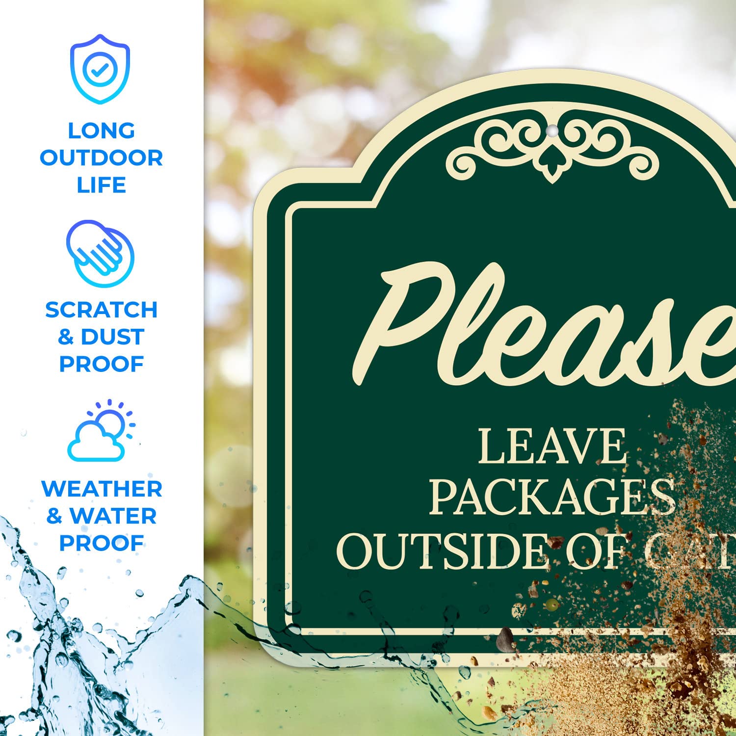 Please Leave Packages Outside of Gate Décor Sign, Green Dark, 18x18 Inches, ACM, Fade Resistant, Made in USA by Sigo Signs