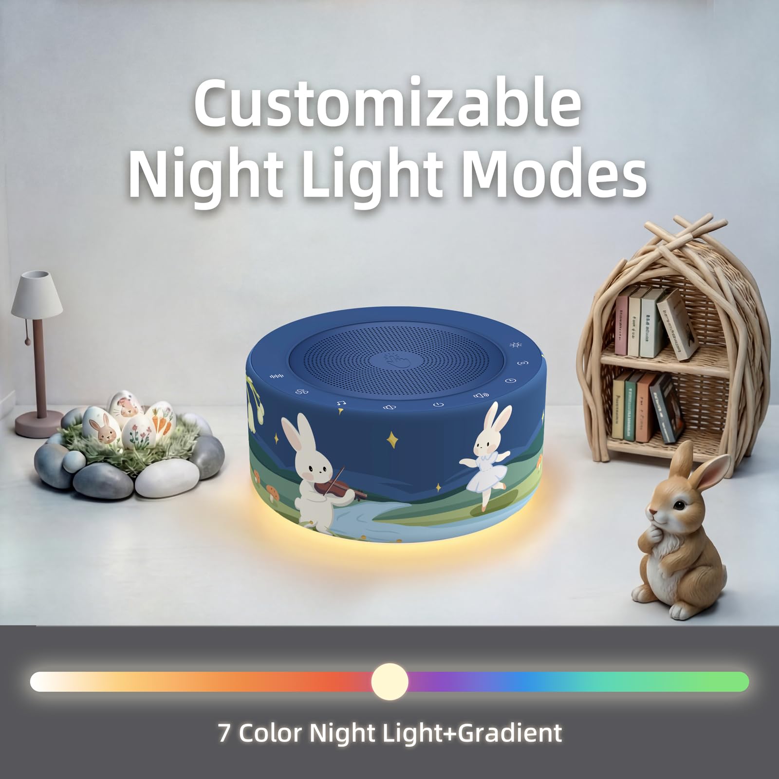 Kipcush Machine à bruit blanc pour bébés et adultes, 30 sons apaisants, lampe douce et anti-reflets, veilleuse 8 couleurs, fonction mémoire et minuterie de sommeil jusqu'à 8 heures
