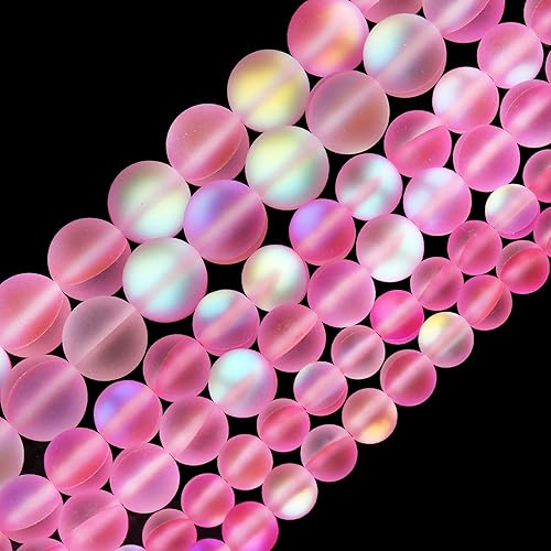 Miniatura 7 de Cuentas de cristal Aurora aguamarina mate, cuentas sueltas redondas de sirena brillante con purpurina esmerilada de 0.315 pulgadas, piedra lunar