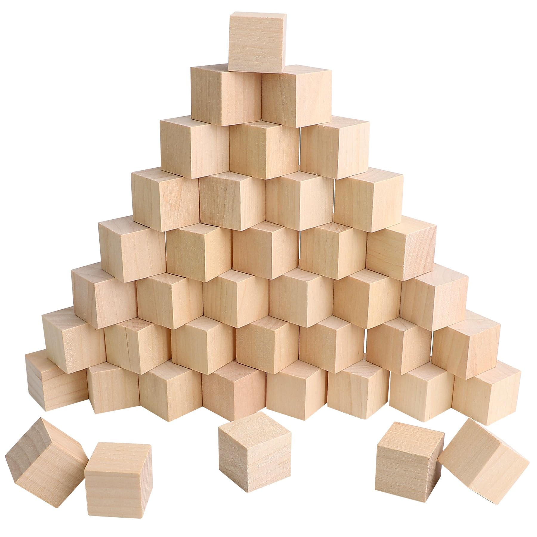 AUEAR, 50 Pack 1 Inch Natural Solid Blank Wooden Cubes Unfinished Hardwood Blocks Small Wooden Square Block for DIY Crafts