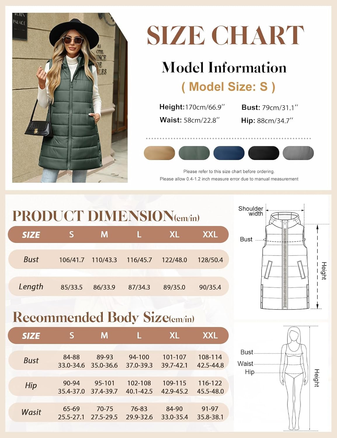 HEEKPEK Puffer Vest Women Long Hooded Sleeveless Zip Up Quilted Vests Outerwear Lightweight Puffy Jacket Fall Winter Coat - Image 5