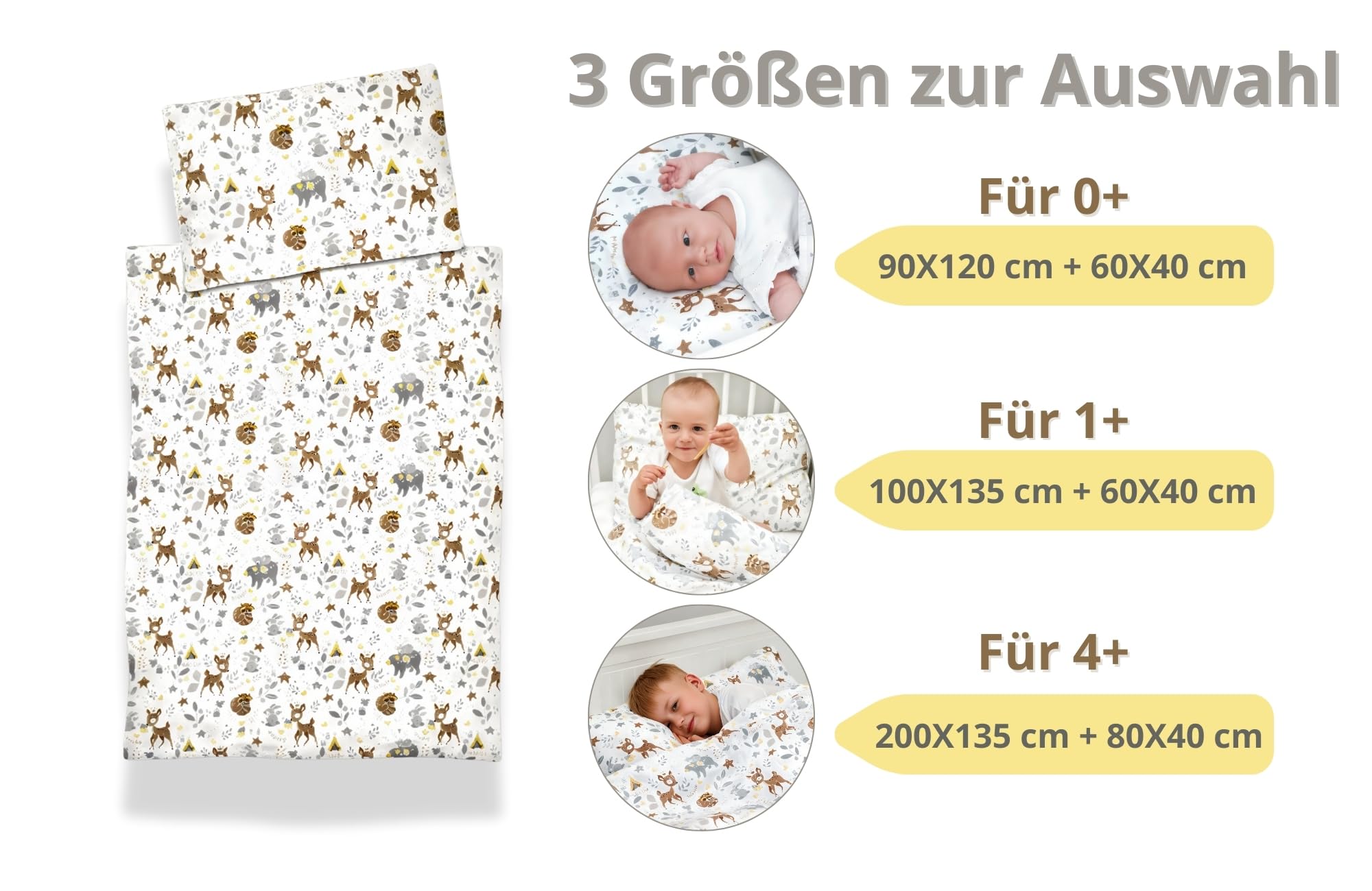 Totsy Baby Trapunta per bambino cotone 100x135 - piumono culla neonato set Imbottitura per piumone 100 x 135 cm con cuscino 40 x 60 cm per ragazzi e ragazze Oeko-Tex Cervo