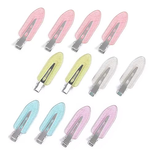 Miniatura 1 de 12 pinzas para el cabello sin doblar, colores translúcidos con purpurina, sin arrugas para aplicación de maquillaje, mujeres y niñas (4 rosas+2