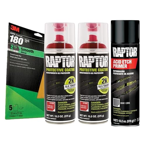 RAPTOR 2K Flame Red Spray-On Truck Bedliner Bare Metal Aerosol