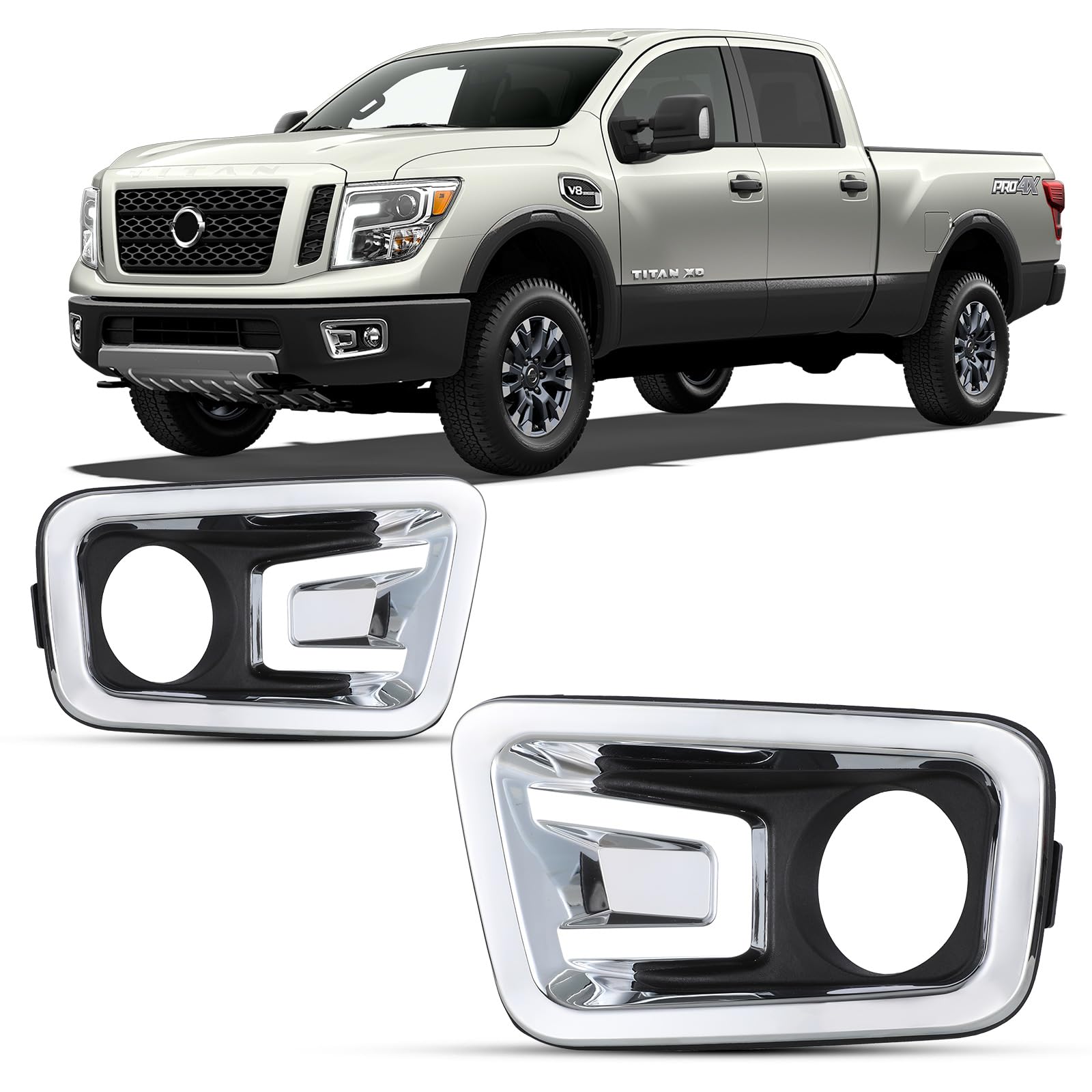 AUTOFREE Fog Light Bezels Compatible with Titan XD 2016-2019 & Titan 2017-2018, Driving Fog Lamp Covers Replacement, 1 Pair Left & Right Side