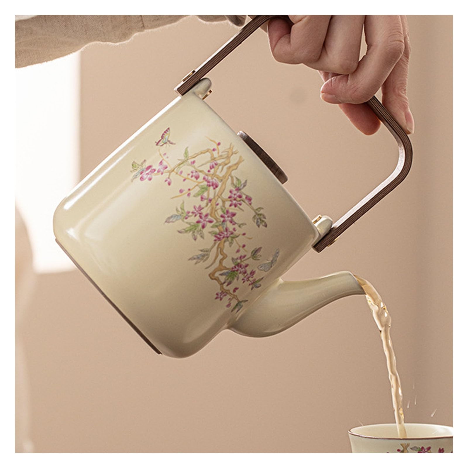 Tetera de cerámica de porcelana resistente al calor para té, ideal para oficina en casa, sala de té, cafetería, diseño retro, elegante y funcional
