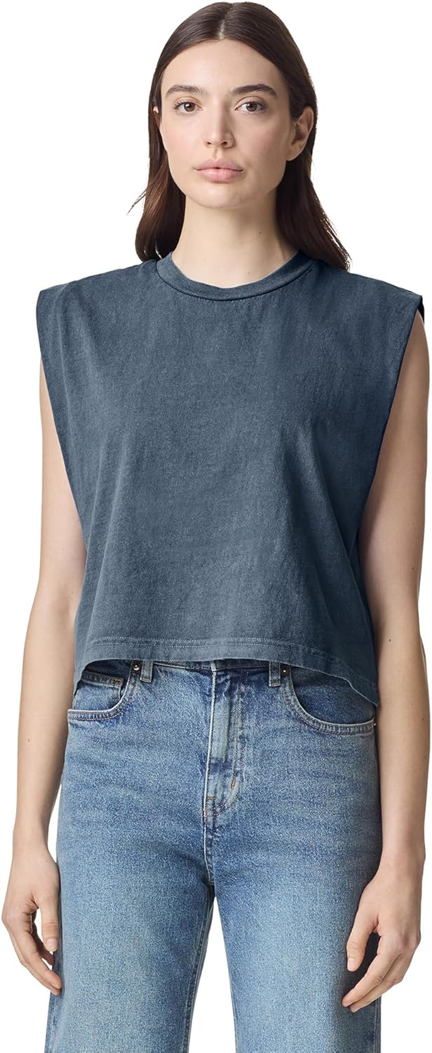 American Apparel Womens Heavyweight Cotton, Boxy, Cropped, and Garment Dyed Muscle T-Shirt, Style G307gd, 2-Pack - Image 2