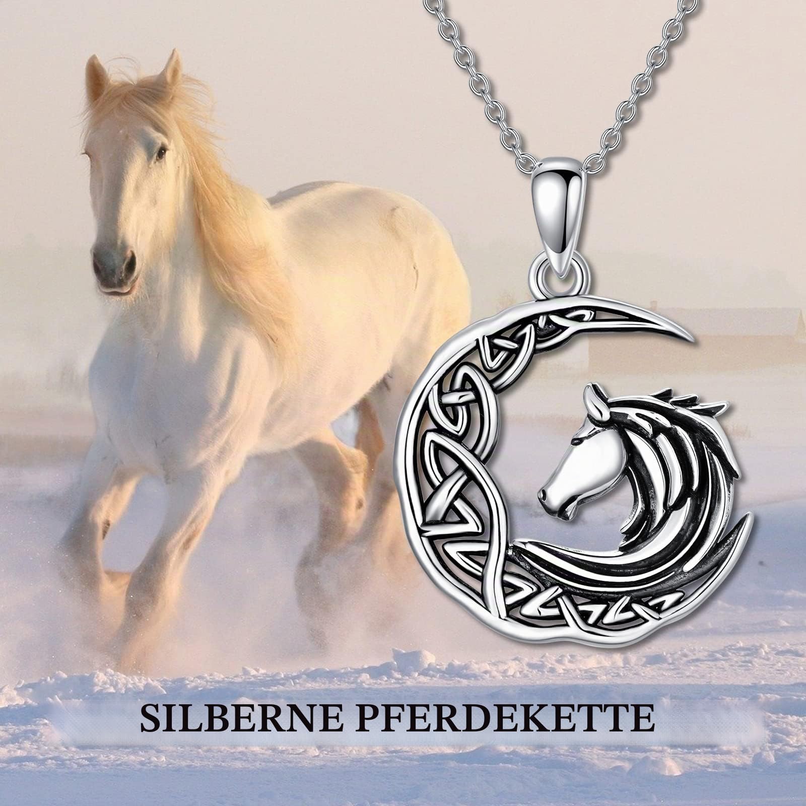 ONEFINITY Halskette mit keltischem Knoten, Sterlingsilber, Anhänger mit keltischem Pferd, Schmuck, Geschenke für Pferdeliebhaber