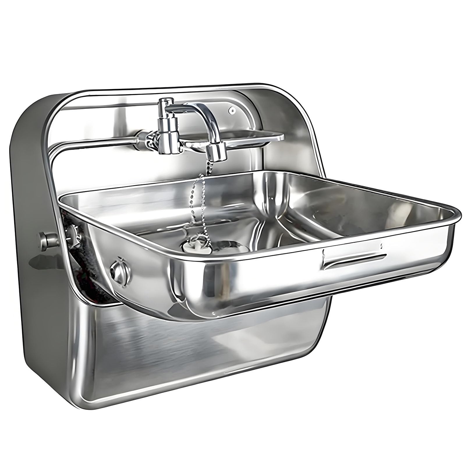 SHENGSHIYU Sink with Folding Faucet,Rv Stainless Steel Sink,Stainless Steel Single Bowl Hand Wash with Filter Drain & Shelf,for Campers & Yachts Silver