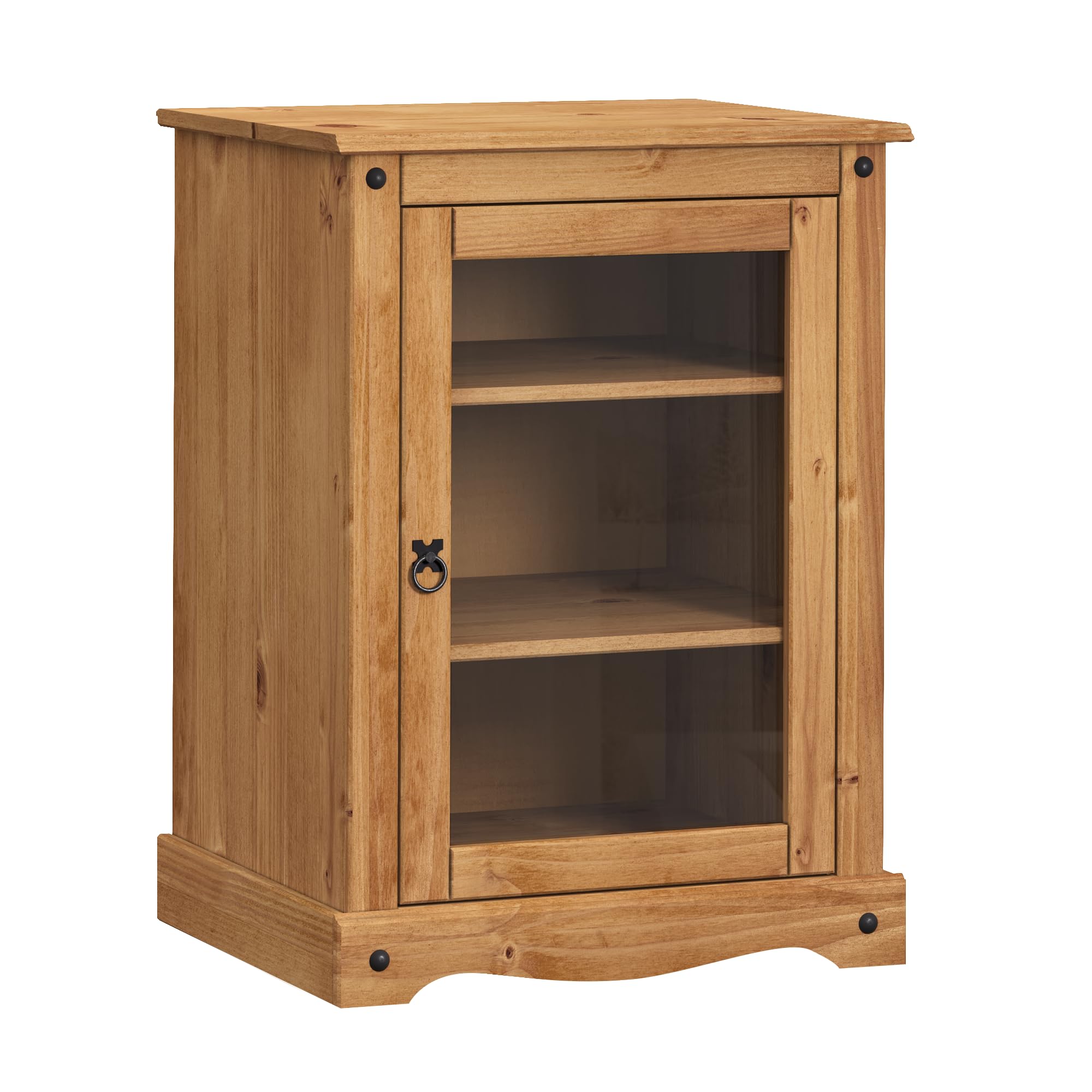 Corona Glass Door Hi Fi Cabinet Unit Solid Wood Mexican Pine Wooden Entertainment Media Records Living Room Office Kitchen Dining Room 82cm High 60cm Wide 51cm Deep