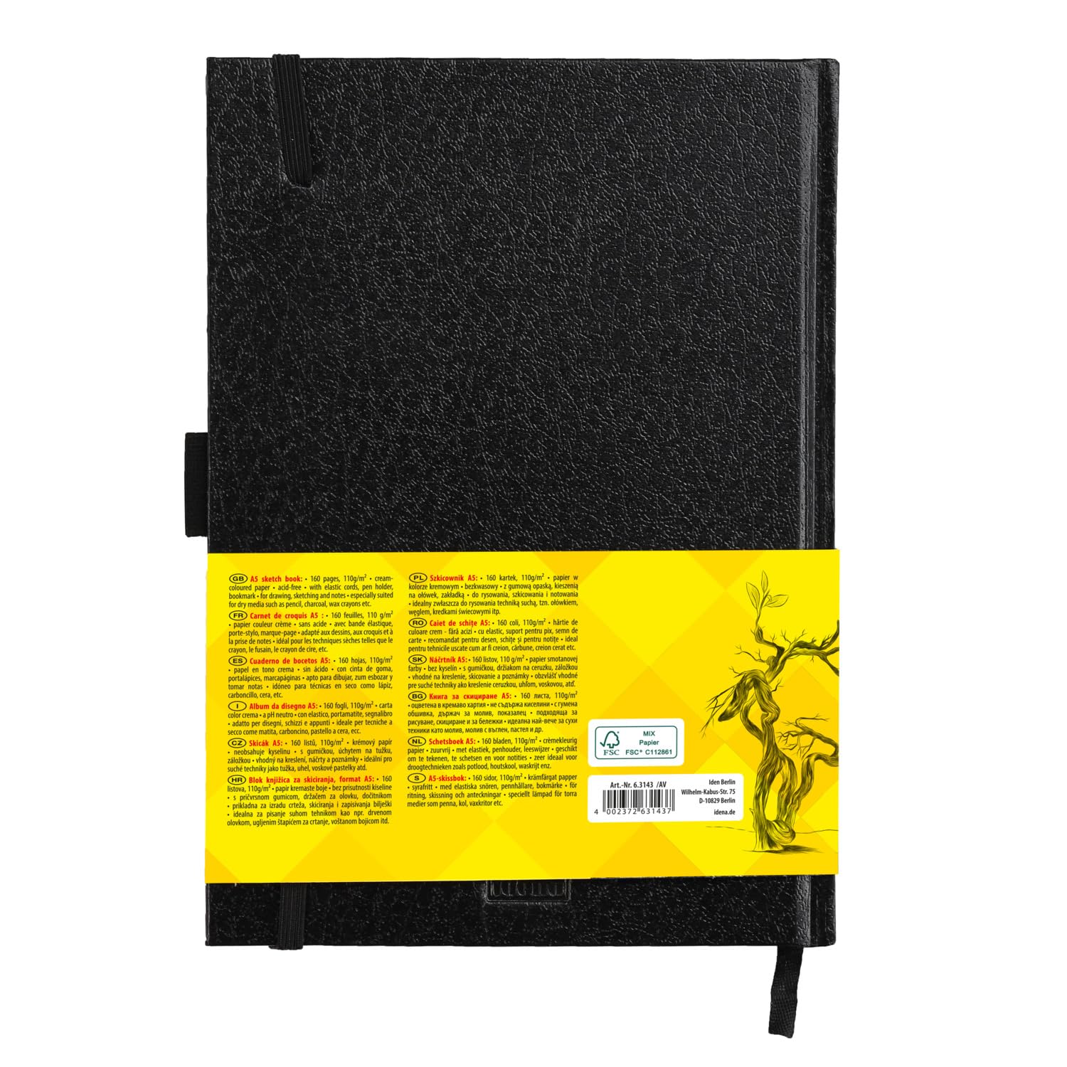 Idena Quaderno per schizzi A5 80 fogli 110 g/m² copertina rigida nera