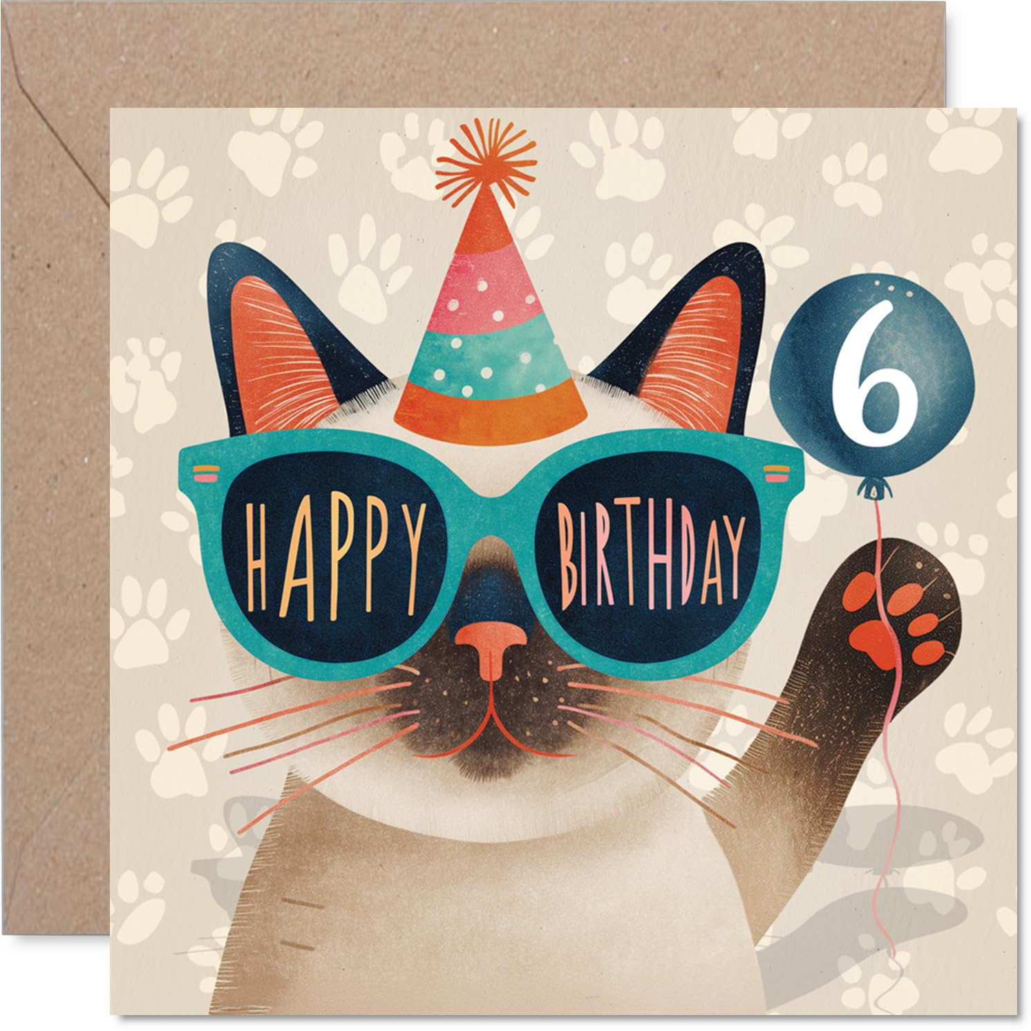 Playful 6th Birthday Card - Bring on the Birthday Mischief - Sunglasses-wearing Party Cat in Vibrant Colours - Sure to Make Little Ones Grin - 145mm Square, Envelope Included