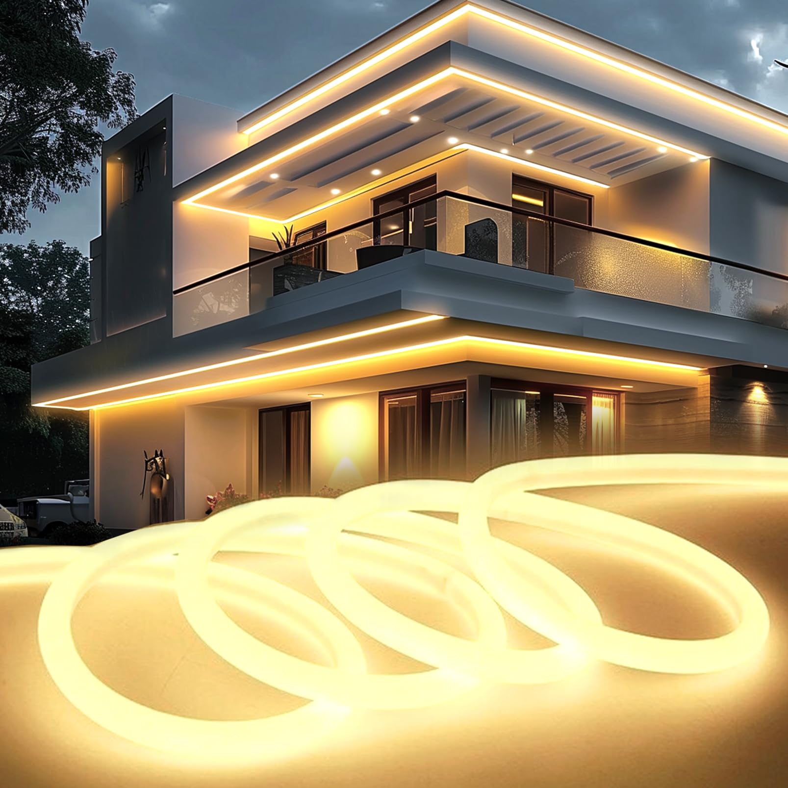 KSIBNW Striscia LED Neon 10M, 220V Luci Camera da Letto Esterno Flessibile Impermeabile IP65 Interni Bagliore a 320° Luce con Alimentatore 120 led/m Nastri LED per Decorazione,Bianco Naturale