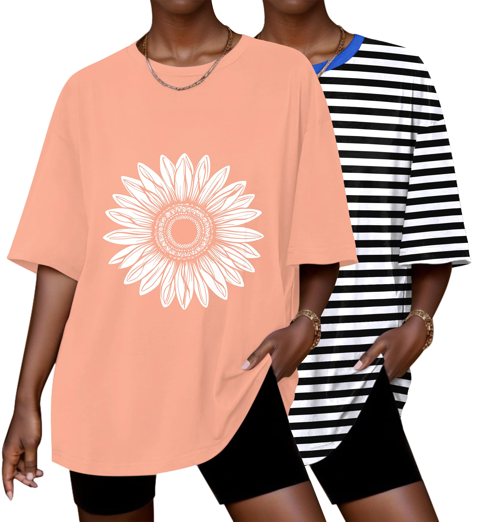 Ekouaer 2 Pack Womens Tops Short Sleeve Oversized T Shirts Casual Clothes