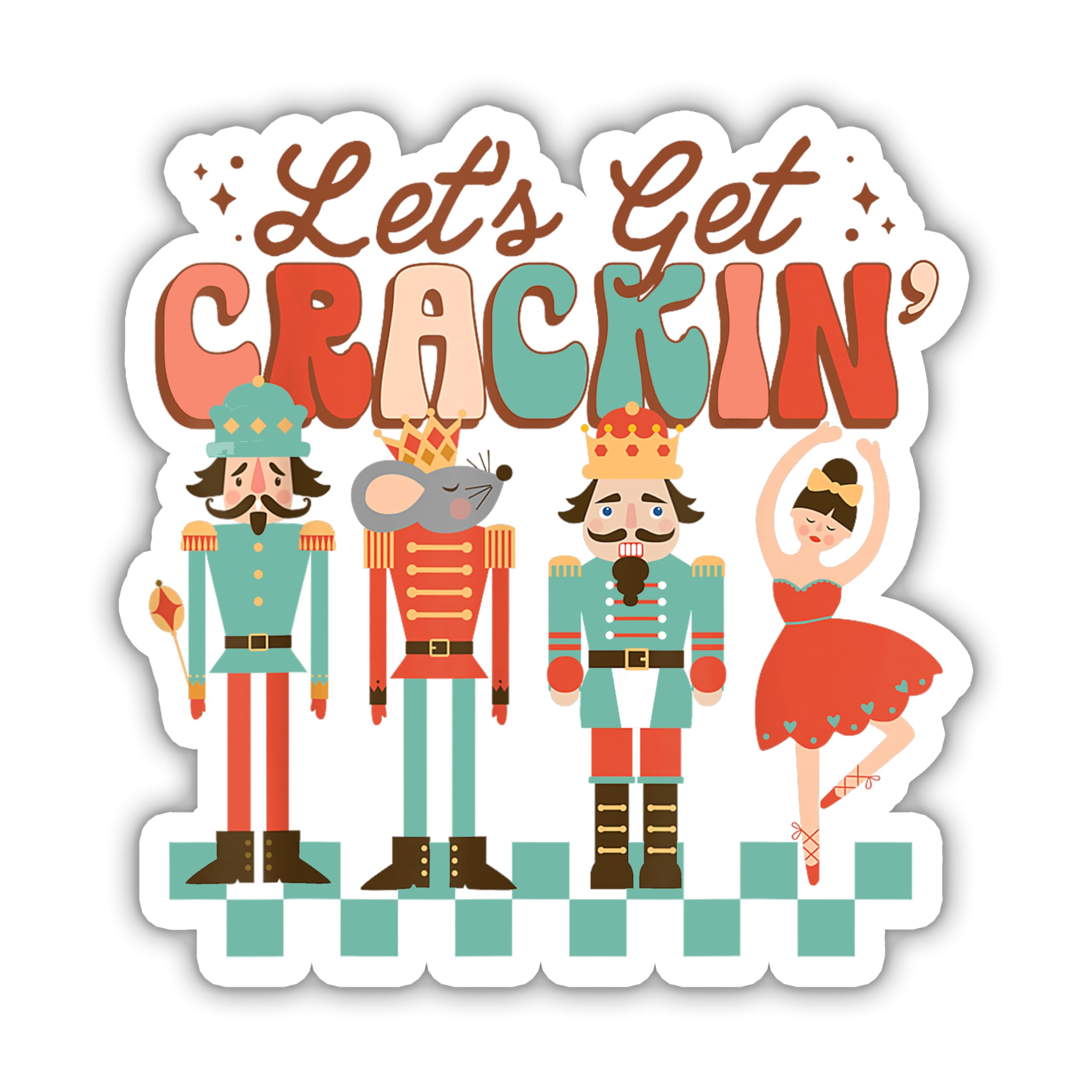 Let's Get Crackin' Sticker, Three Nutcrackers Sticker, Merry Christmas Sticker, Funny Xmas Sticker, Water Assitant Die-Cut Vinyl Funny Decals for Laptop, Phone, Water Bottles, Kindle Sticker