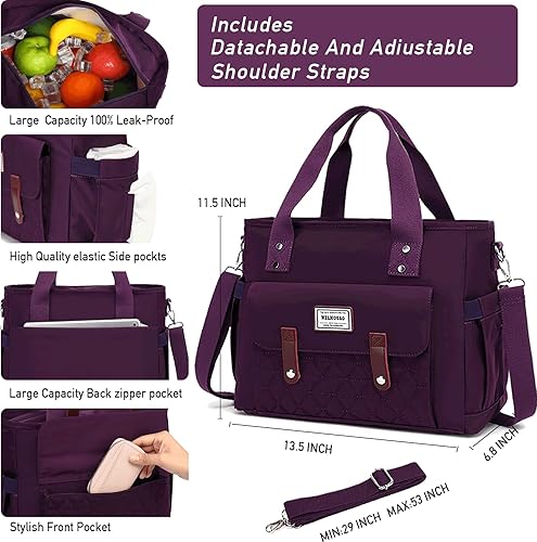 Miniatura 4 de Women Lunch Bags for Work, Insulated Leak proof Cooler Adult Lunch Box, Large Lunch Tote for Work with Adjustable Shoulder Straps & Side Pockets for