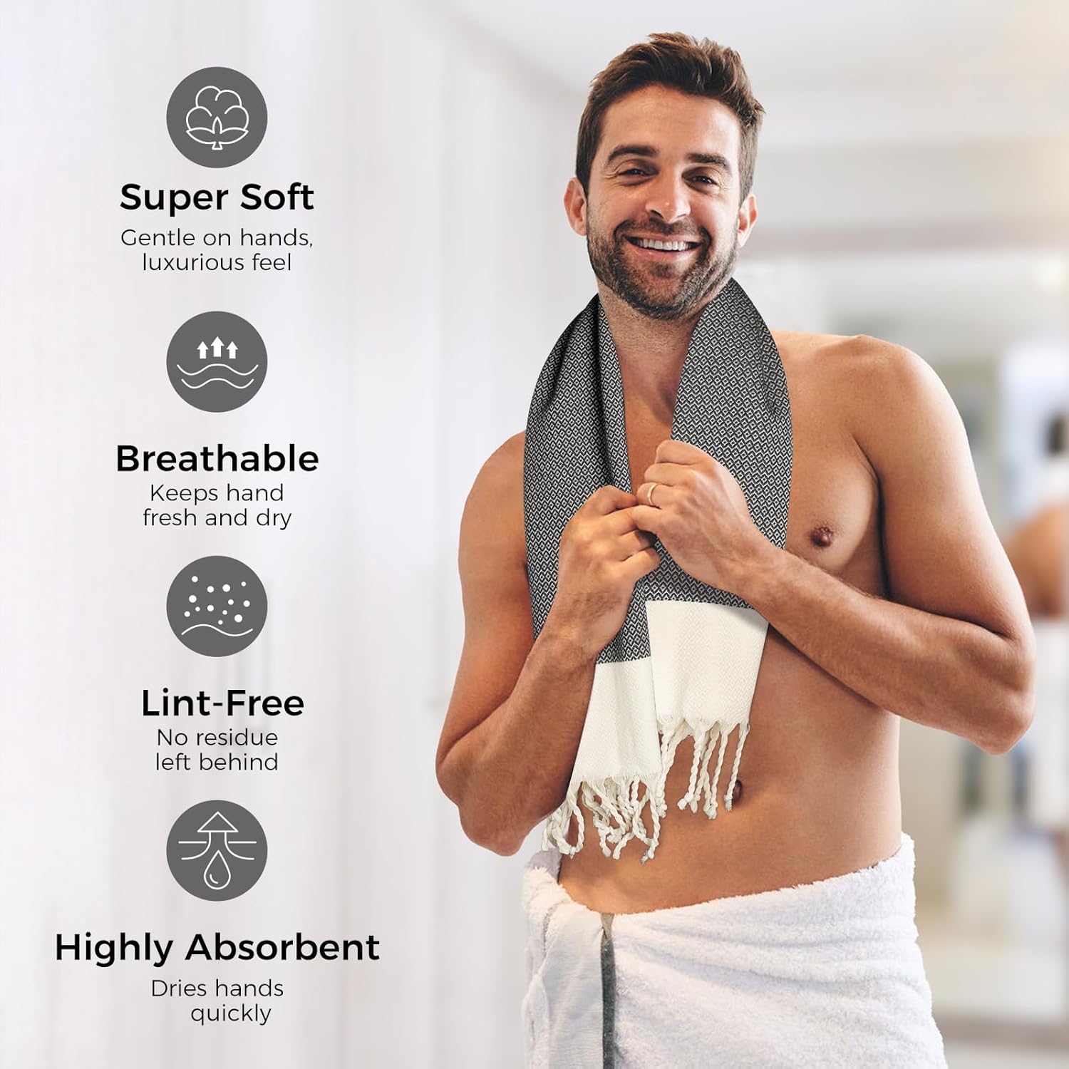 cabanana Hand Towels for Bathroom - 2-Pack,16x40 Inch-100% Cotton,Turkish Bathroom Hand Towels,Super Absorbent & Quick-Dry Soft for Bath, Kitchen, Spa, Face, Hair, Dishcloth (Quarry) - Image 2