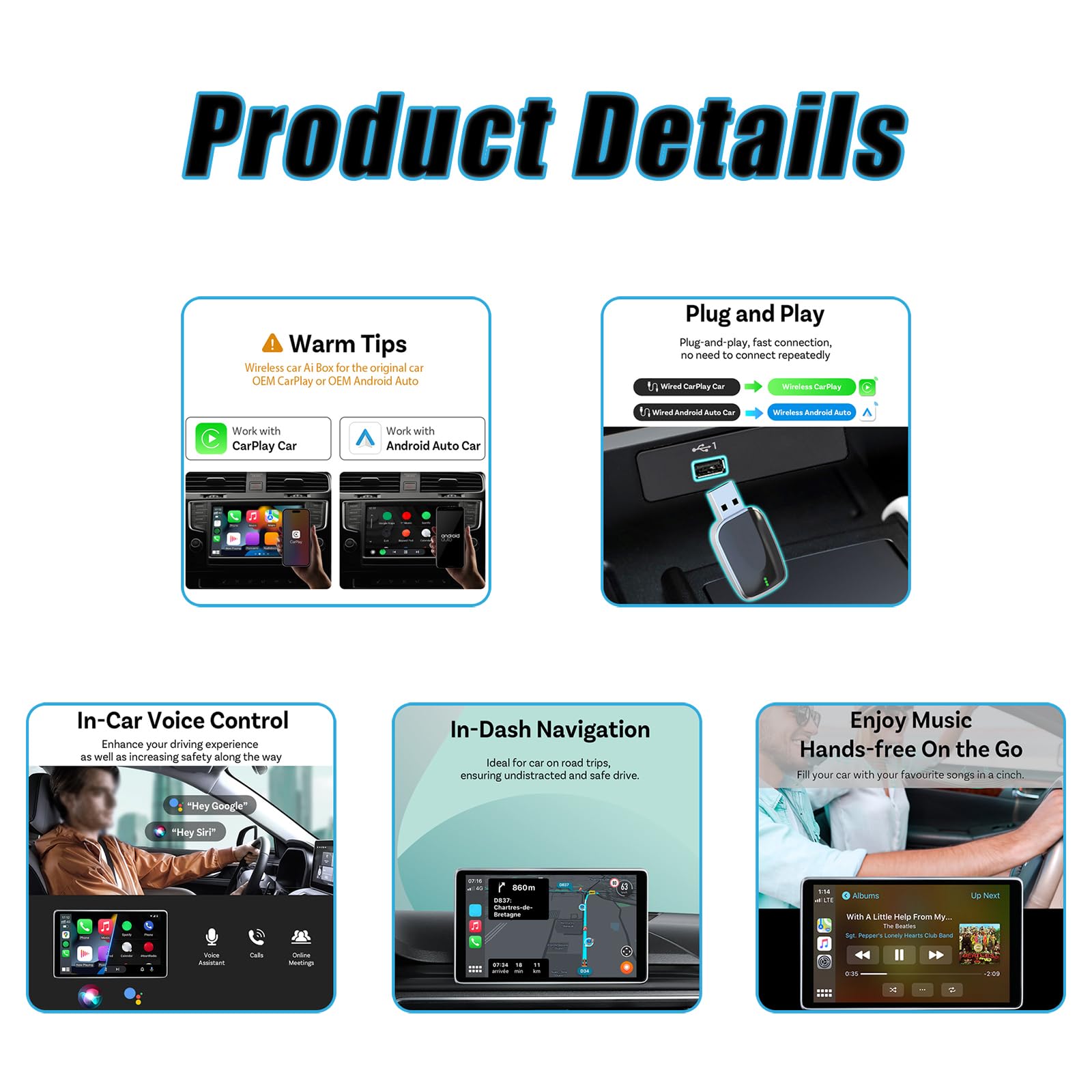 Adattatore CarPlay Wireless per Peugeot 308 (2nd Gen) 2013 2014 2015 2016 2017 2018 2019 2020 2021 2022 2023, Converte CarPlay Cablato in Wireless, Plug & Play con Riconnessione Automatica
