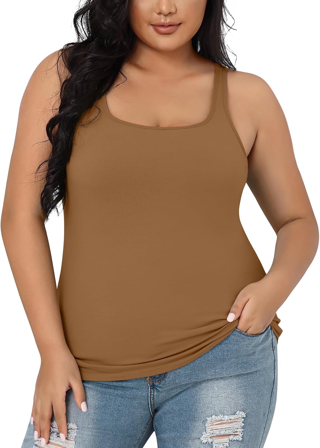 V FOR CITY Plus Size Tank Top for Women with Shelf Bra Adjustable Wide Strap Camisole Summer Basic Cotton Udershirts 1X-5X