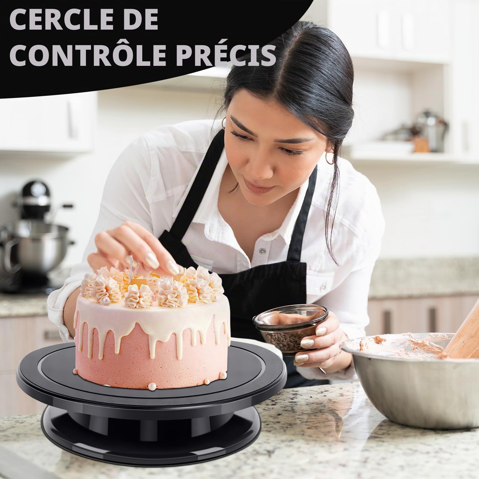 Plateau Tournant Patisserie,Plateau à Gâteau Rotatif Noir,Plateau Tournant Gateau 27cm,Plateau Gateau, Accessoires pour Pâtisserie