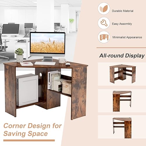 Miniatura 5 de Tangkula Corner Desk, 90 Degrees Triangle Computer Desk for Small Space, Bedroom Makeup Vanity Desk with Storage Shelves & CPU Stand, Space Saving
