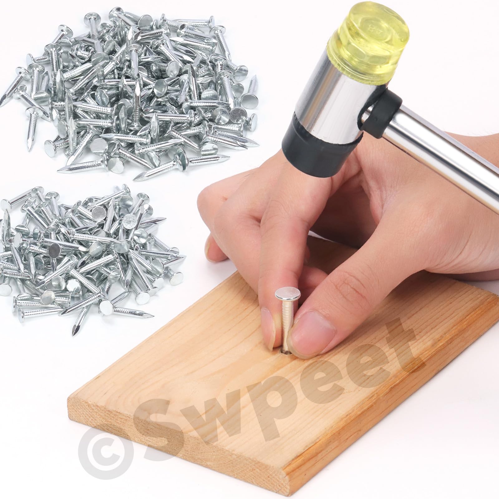 Swpeet Lot de 300 clous en feutre galvanisé de haute qualité de 2,5 cm pour toiture en feutre, bardeaux d'asphalte et panneaux isolants