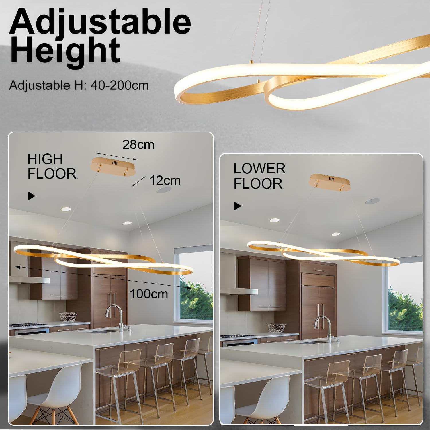 Lamparas de Techo Comedor Colgante LED Regulable, Lampara Comedor con Mando a Distancia, Altura Adjustable Moderna Luz Cocina Techo para Dormitorio Pasillo Decor Iluminación L100cm