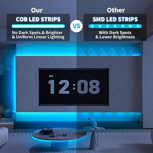 Miniatura 2 de GIDEALED Tira de luz LED COB RGB de 24 V, 32.8 pies, 16 millones de colores RGB cambiantes, tira de luz LED COB flexible de alta densidad de 6720