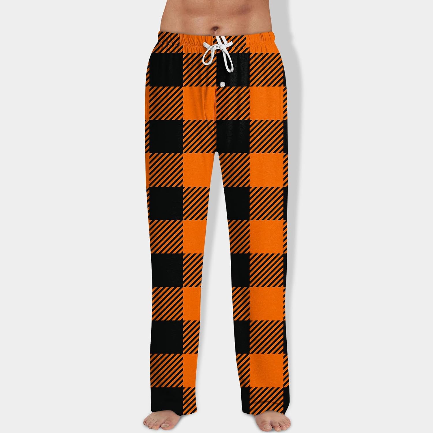 WENKOMG1 Men's Sleepwear Bottoms, Plaid Lounge Sleep Pjs with Drawstring and Button Fly, S-3XL