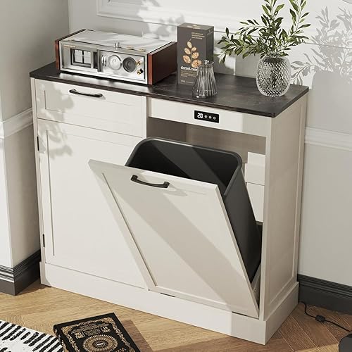 Miniatura 4 de Armario de basura de doble inclinación, isla de cocina con almacenamiento de basura, armario de basura para cocinas, armario de madera con bote de