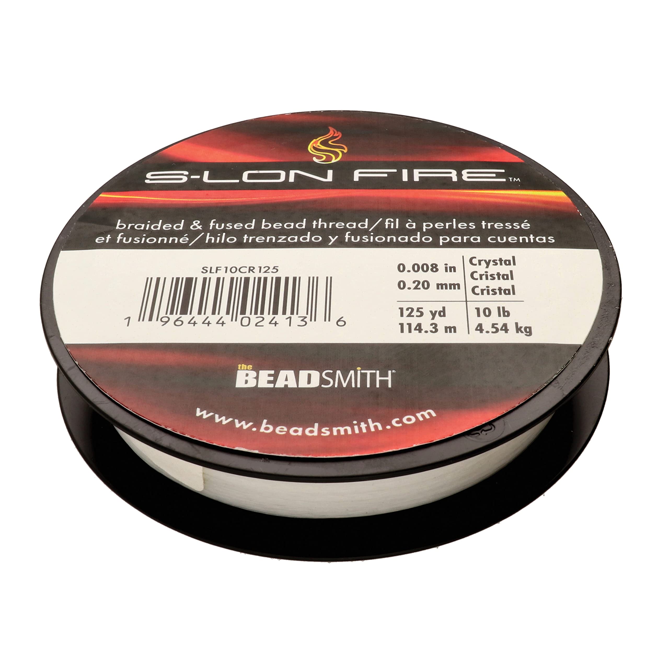 The Beadsmith S-Lon Fire – Braided and Fused Bead Thread – 10lb. Test, .008”/.20mm Diameter, 125 Yard Spool, Crystal Clear Color – Super Strong Stringing Material for Jewelry Making and Bead Weaving