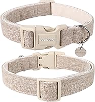 Vista 2 de DOGWONG - Collar de algodón de cáñamo para perro, caqui, resistente, ajustable, suave tela natural, lindo collar de boda para perros pequeños