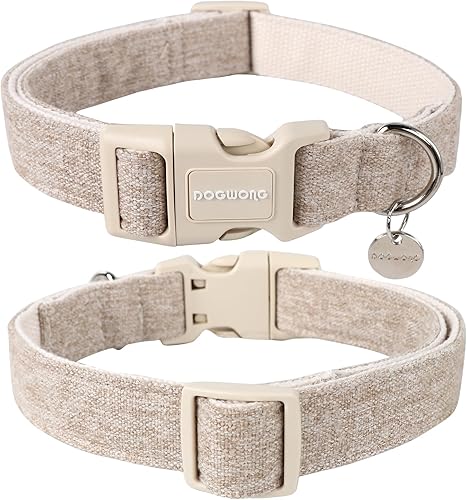 Miniatura 2 de DOGWONG - Collar de algodón de cáñamo para perro, caqui, resistente, ajustable, suave tela natural, lindo collar de boda para perros pequeños,