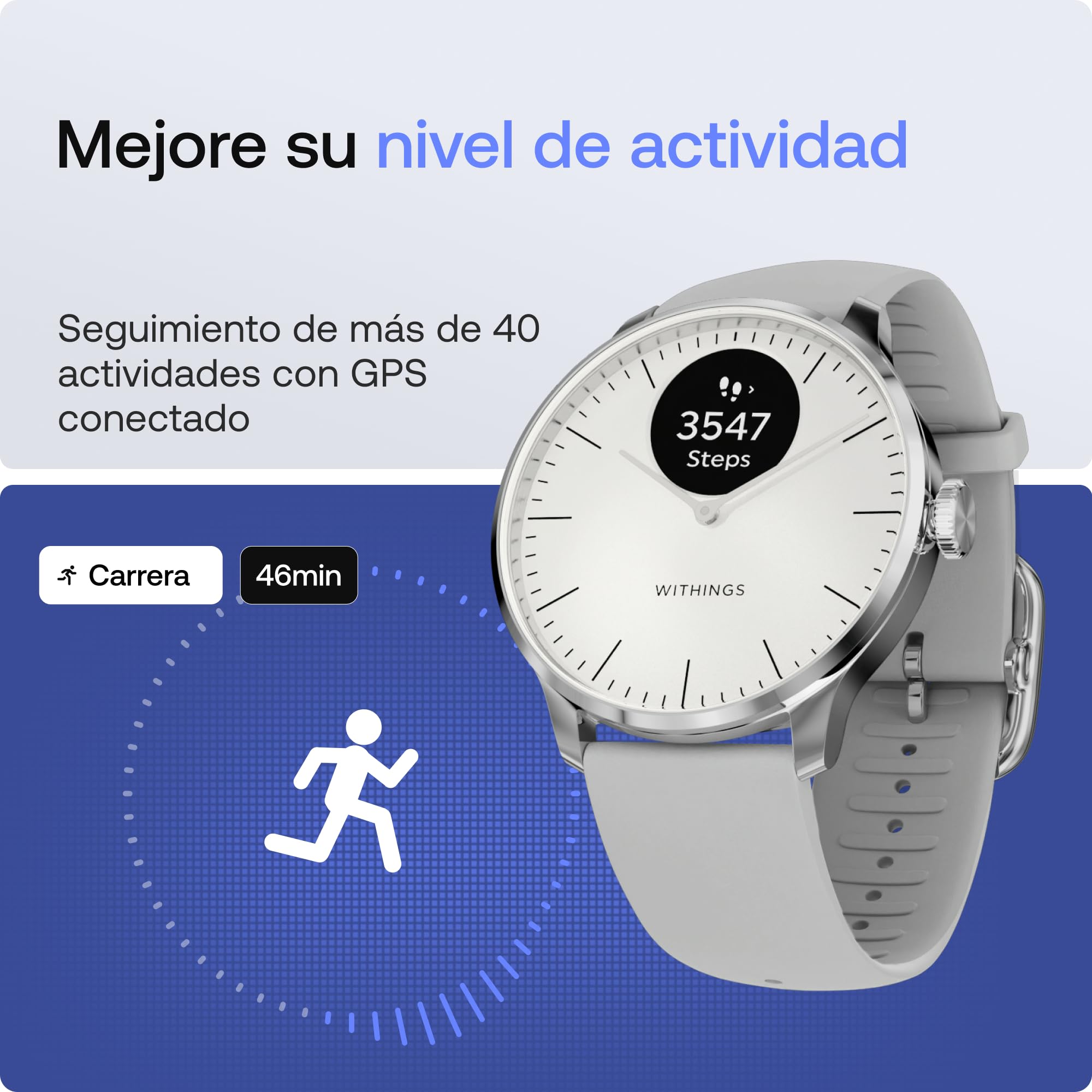 Withings ScanWatch Light - Reloj Inteligente híbrido, monitoreo cardíaco 24/7, Seguimiento de Actividad, Seguimiento de Ciclo, monitoreo del sueño, GPS Conectado, duración de la batería de 30 días