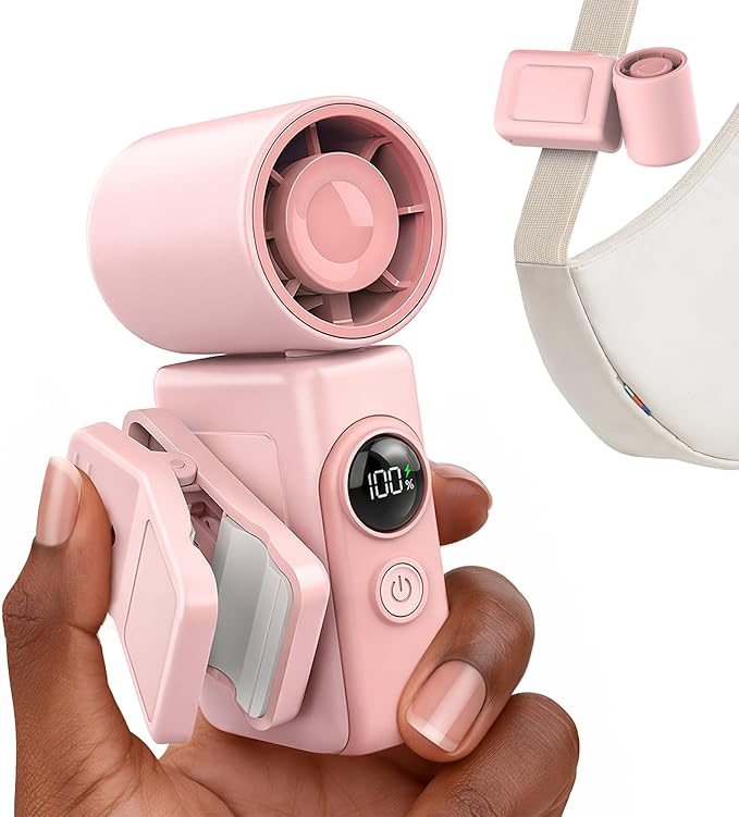 Hotsales Clip-On Portable Fan, 13500 RPM Rechargeable Handheld Mini Fan with LED Display, 360° Rotating Detachable Clip, Stroller Fan for Baby, Compact Travel Essentials/Lash, Summer Gifts for Women