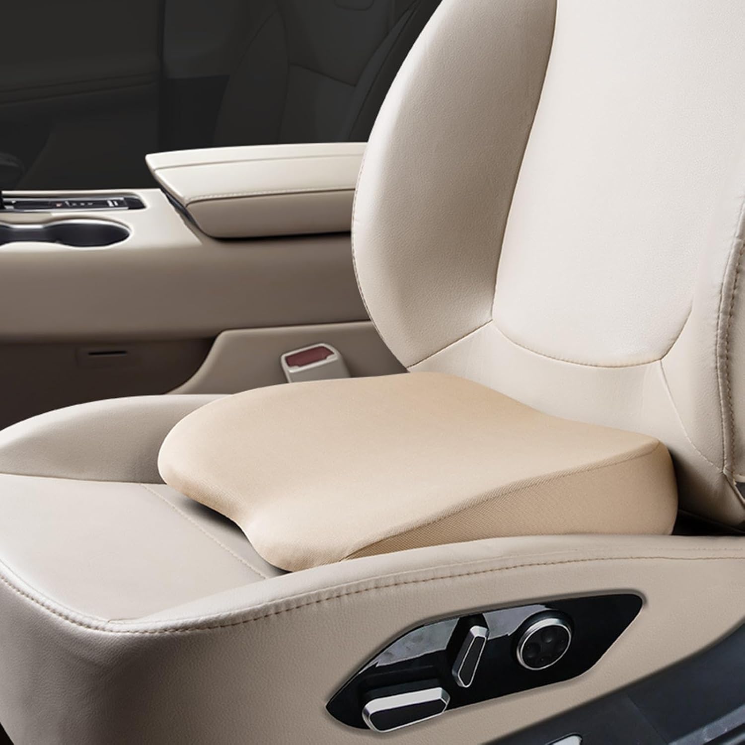 2 ב-1 טריז כריות לרכב לנהיגה - מושב הגבהה למבוגרים להעלאת גובה לרכב - 3.5 אינץ' קצף זיכרון קצף מושב נהג כרית תמיכת מותני למושב משאית, בז'