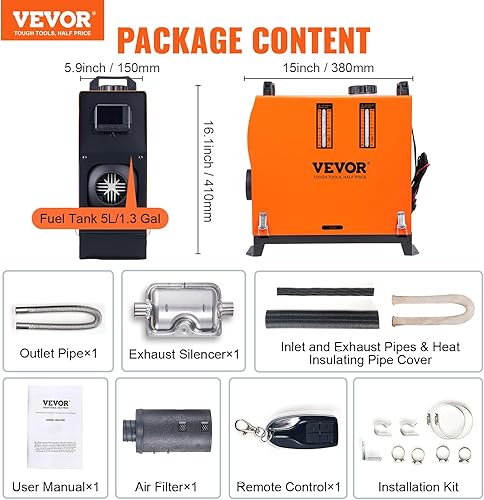 Miniatura 7 de VEVOR Calentador de aire diésel, calentador diésel integrado de 12 V 5 KW con control remoto y pantalla LCD, solución de calefacción diésel compacta