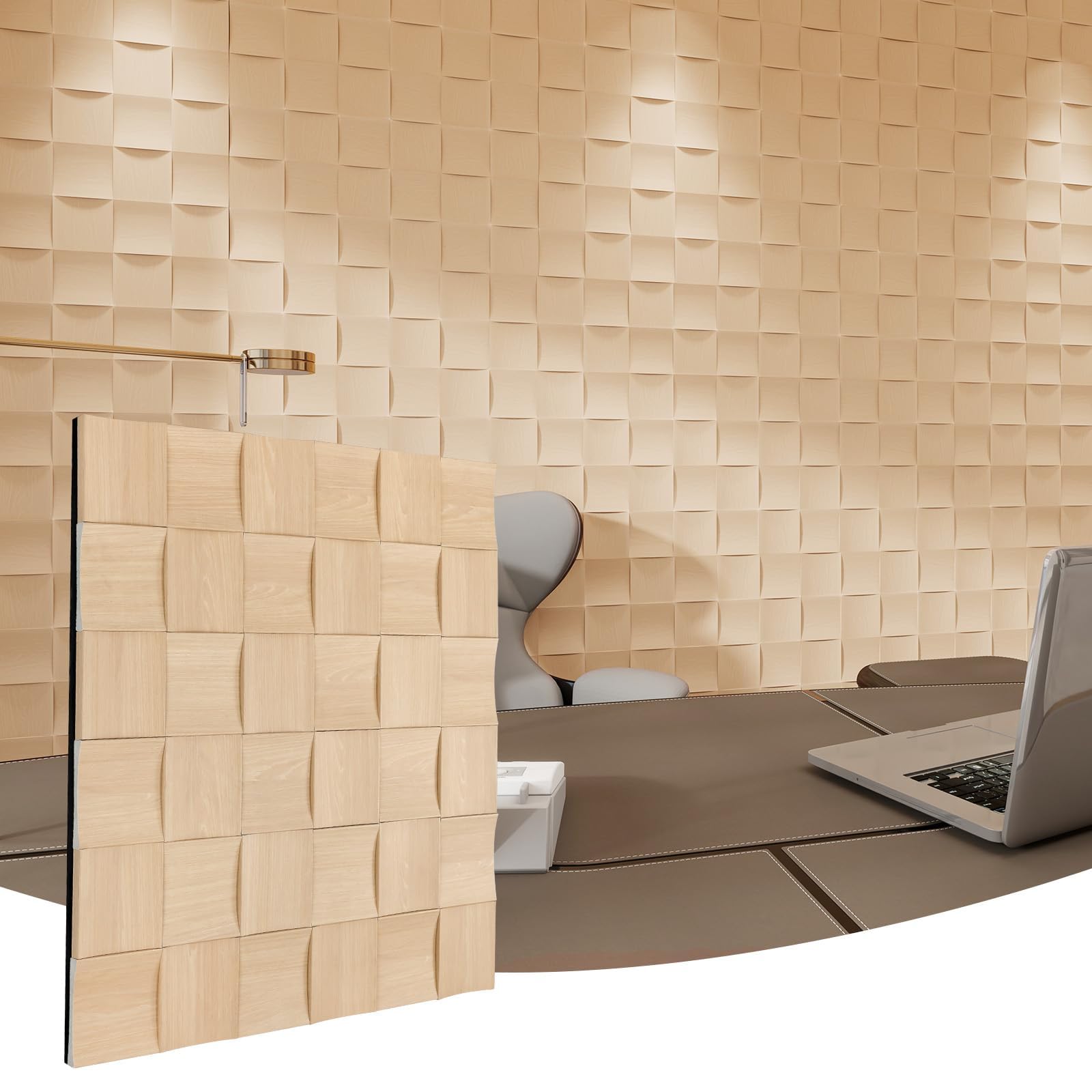 Confezione da 4 pannelli acustici quadrati in legno con venature del legno, pannelli acustici da parete e soffitto, pannelli fonoassorbenti in schiuma 61 x 300 cm, pannelli da parete 3D ad alta