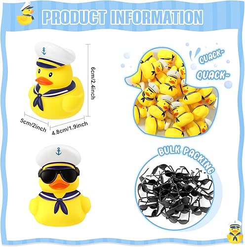 Miniatura 4 de Shappy Juego de 24 patos de crucero a granel con lentes de sol, 2 x 1.9 x 2.4 pulgadas, mini patos de goma de vela, juguete chirriante para fiesta