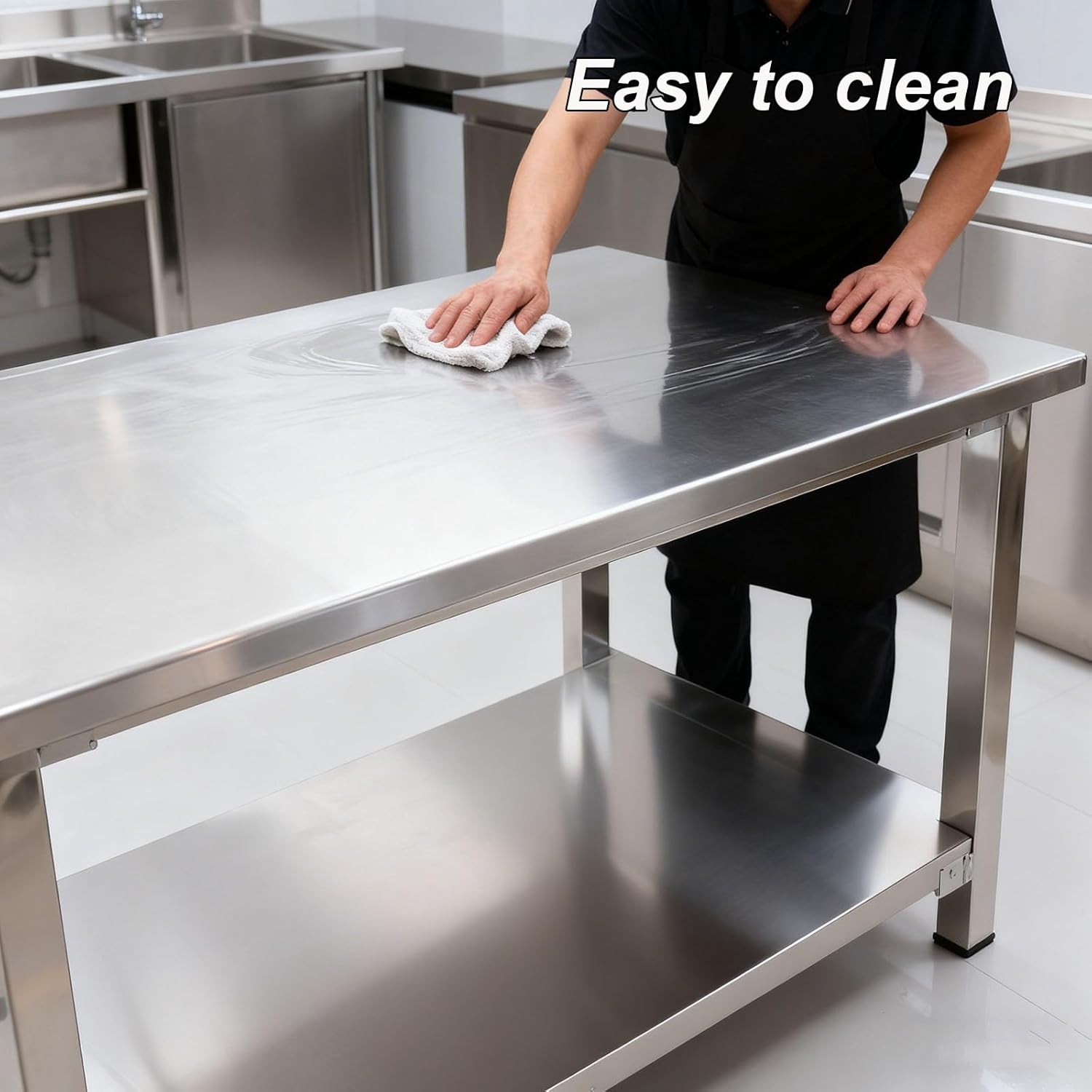 Commercial Stainless Steel Workbench Double-Layer Countertop Worktable Square Metal Storage Table Easy to Clean with Non-Slip Pads for Cafeteria Cutting Boards(120 * 60 * 75cm/47.2x23.6x29.5”)