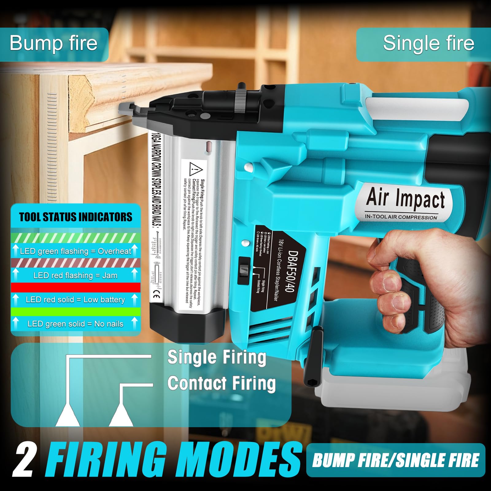 18GA 2-in-1 Nagler & Tackernagler, Cordless Brad Nailer für Makita 18V Akku (ohne Akku), Nageltiefe einstellbar, E für Sockelleisten & Möbelbau