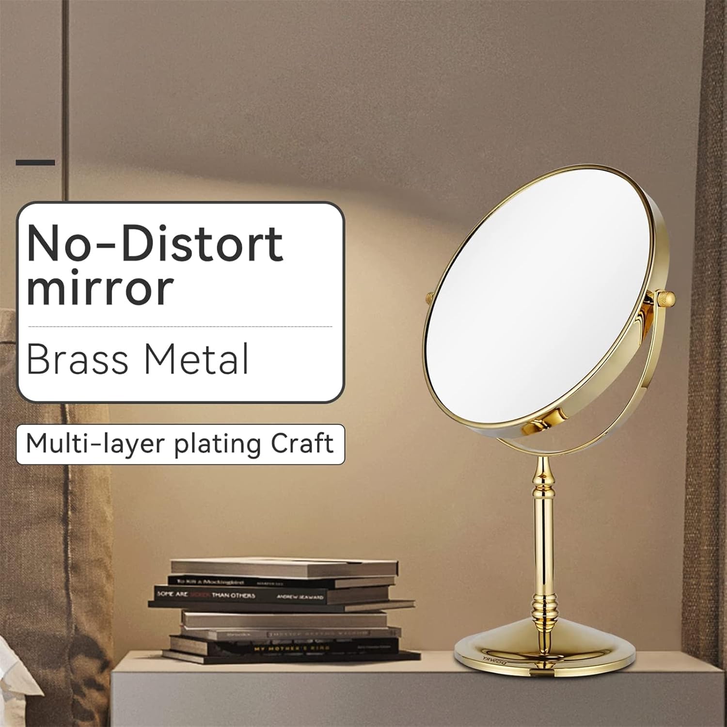 Gold Tabletop Rotation Makeup Mirror, 1X and 2X Magnification Cosmetic Mirror, Removable Standing Hd Shaving Mirror, Exhibit Beauty Mirror for Countertop,8 Inch