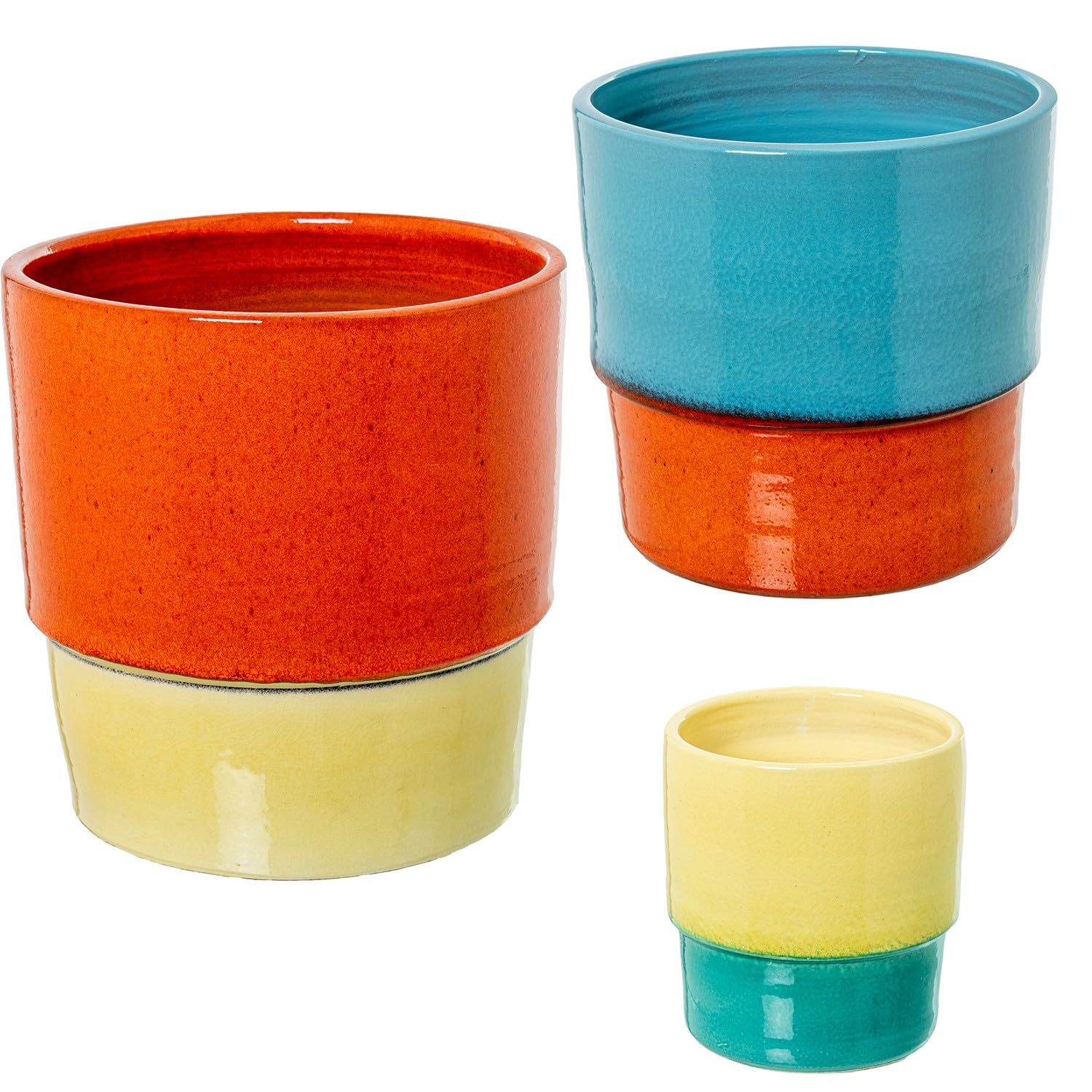 Pots en céramique bicolore DRW lot de 3 pour remplacer vos pots instables
