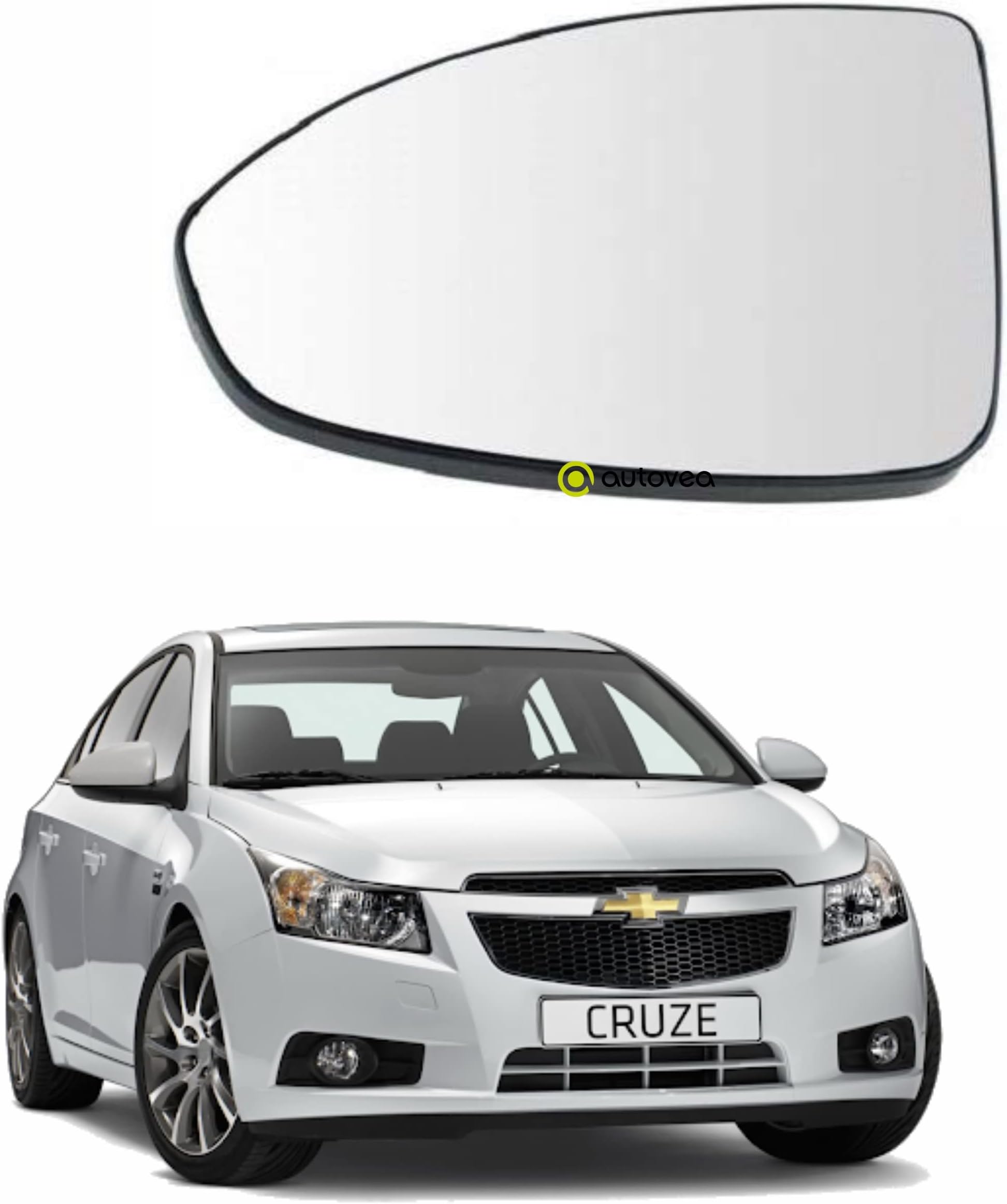 Rear View Mirror Glass (Left/Passenger Side) Compatible with Chevrolet Cruze (Type-1) 2009-2015