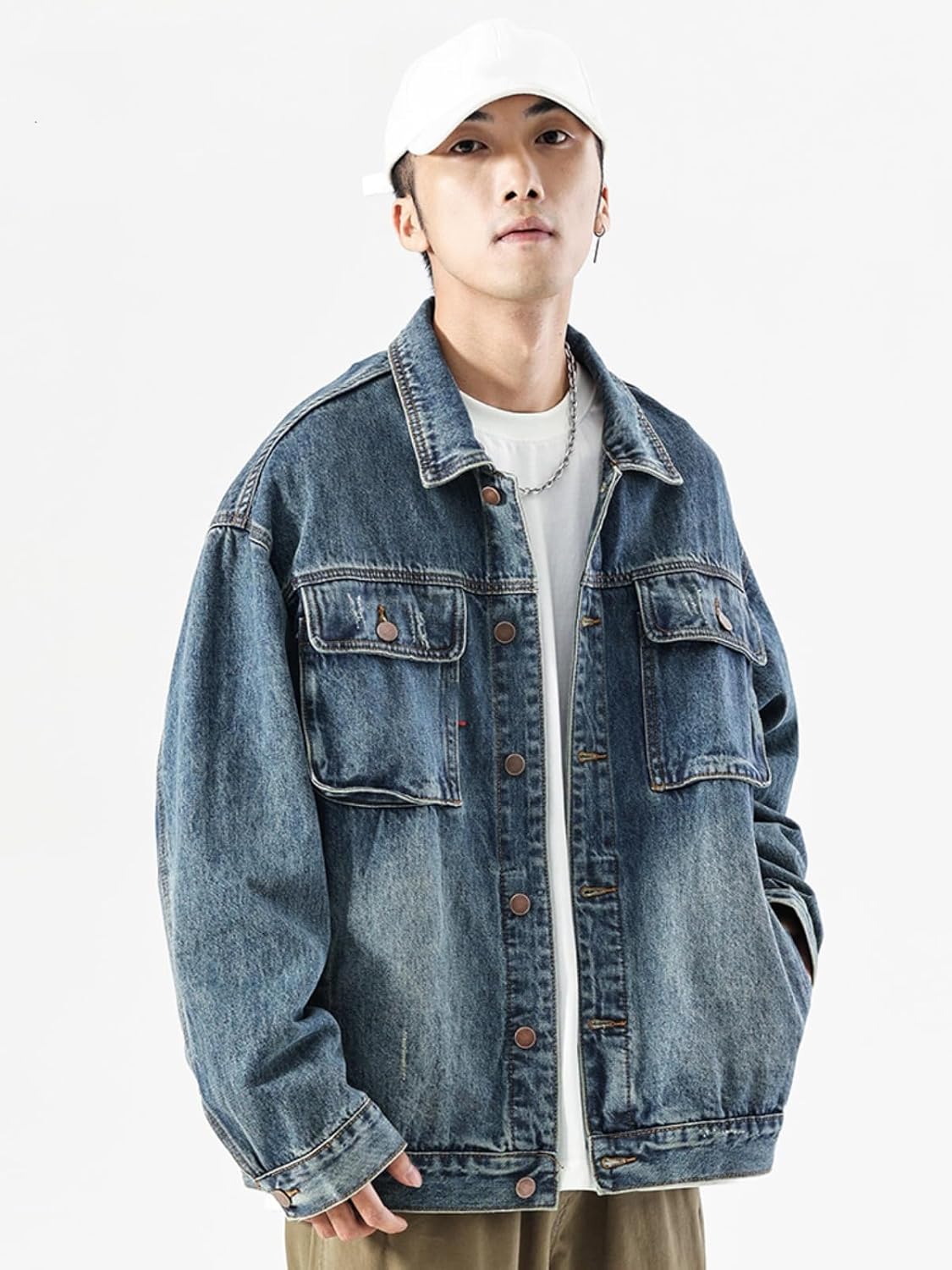 Denim Jacket for Men, American Retro Spring Workwear, Loose Large Size Jacket