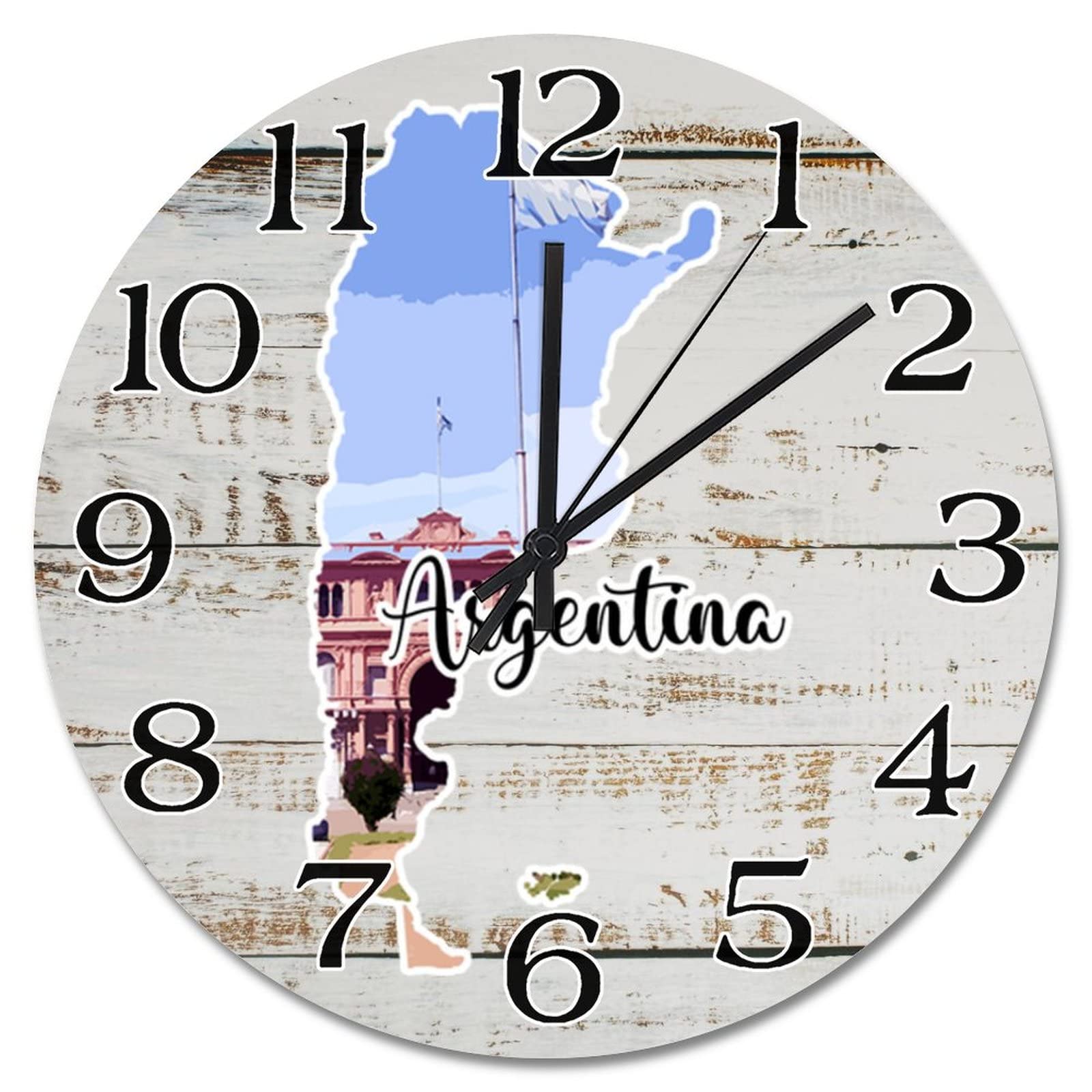 Horloge murale en bois motif Argentine de 38 cm de diamètre fonctionnant à piles