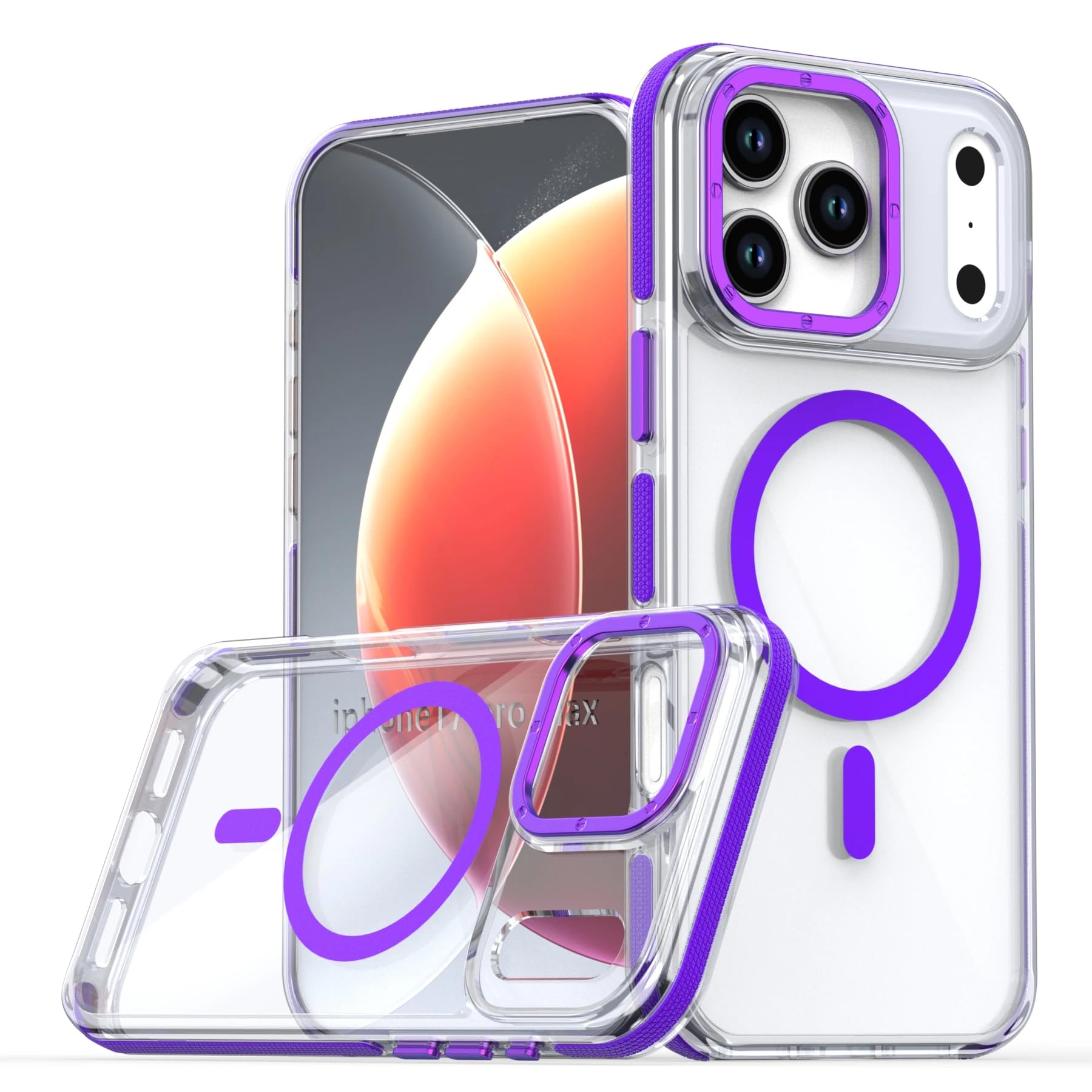 Custodia trasparente di lusso antiurto con ricarica wireless per iPhone 15 Pro e chiusura magnetica (per iPhone 15 Pro/VIOLA)